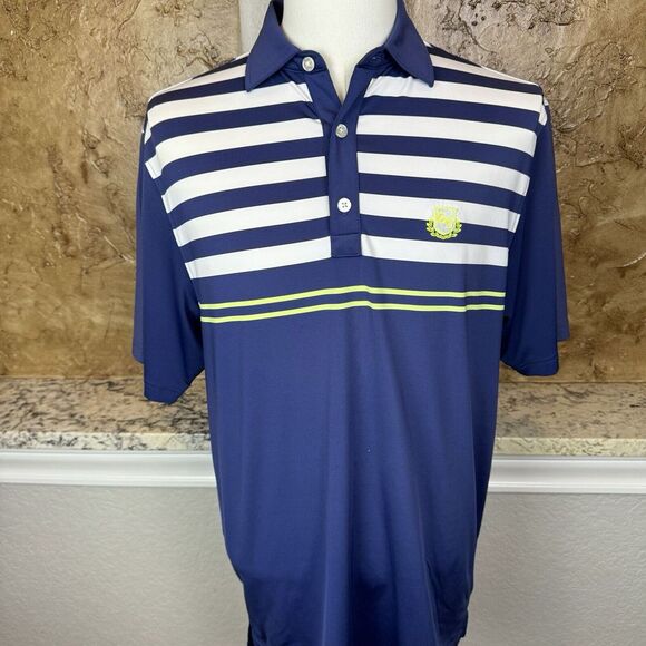 FootJoy Polo Mens Medium Short Sleeve Blue White‎ Performance Stretch Golf Shirt - Picture 2 of 9